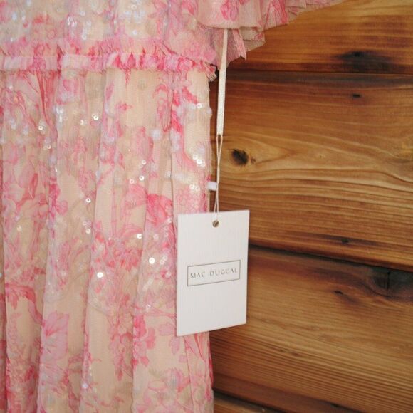 MAC DUGGAL  9148 Womens Pink Flounce Sleeve Floral Embellished Dress - Picture 14 of 15